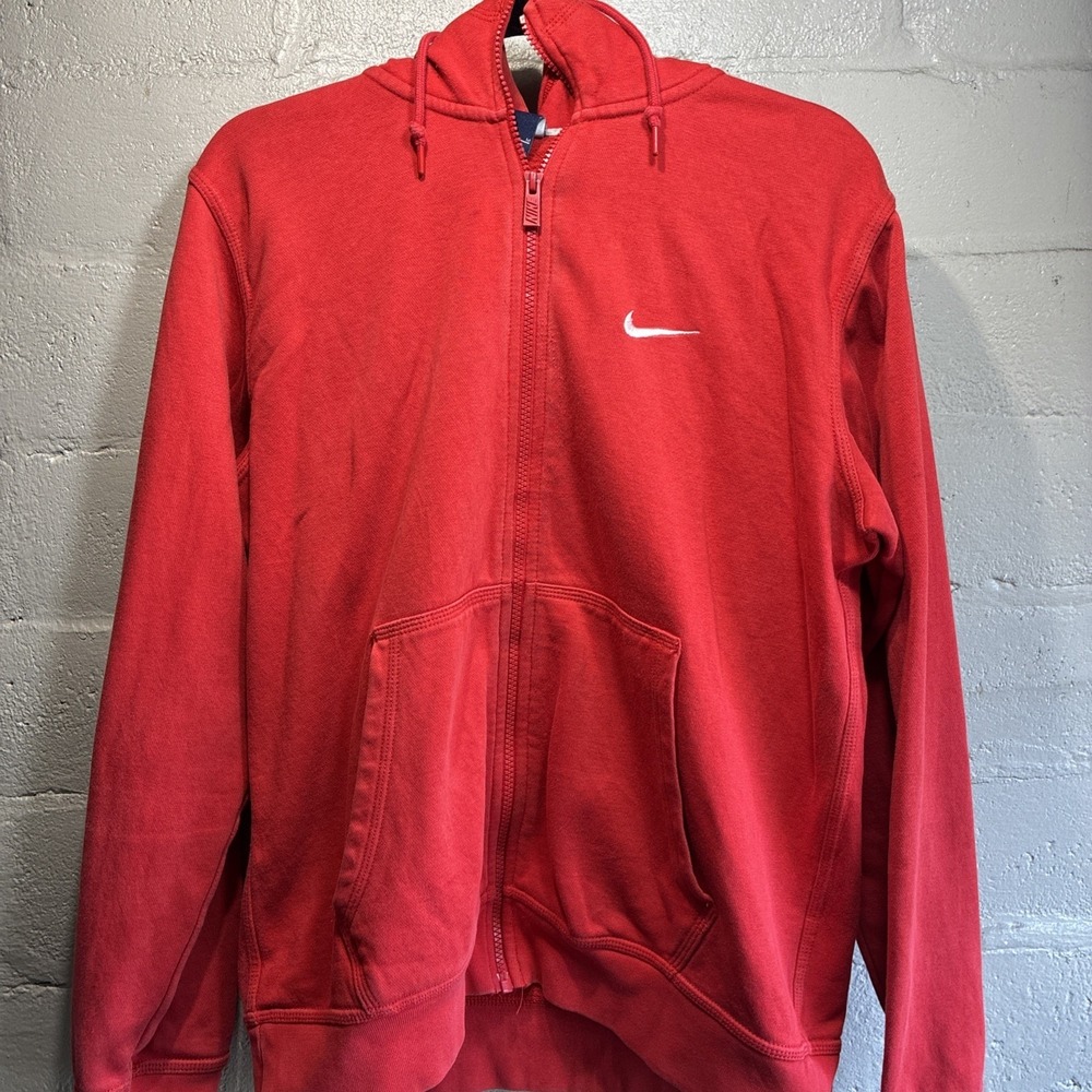 Nike Men's Red Fleece Full Zip Hoodie Sweatshirt, Hooded, Pockets, Size M